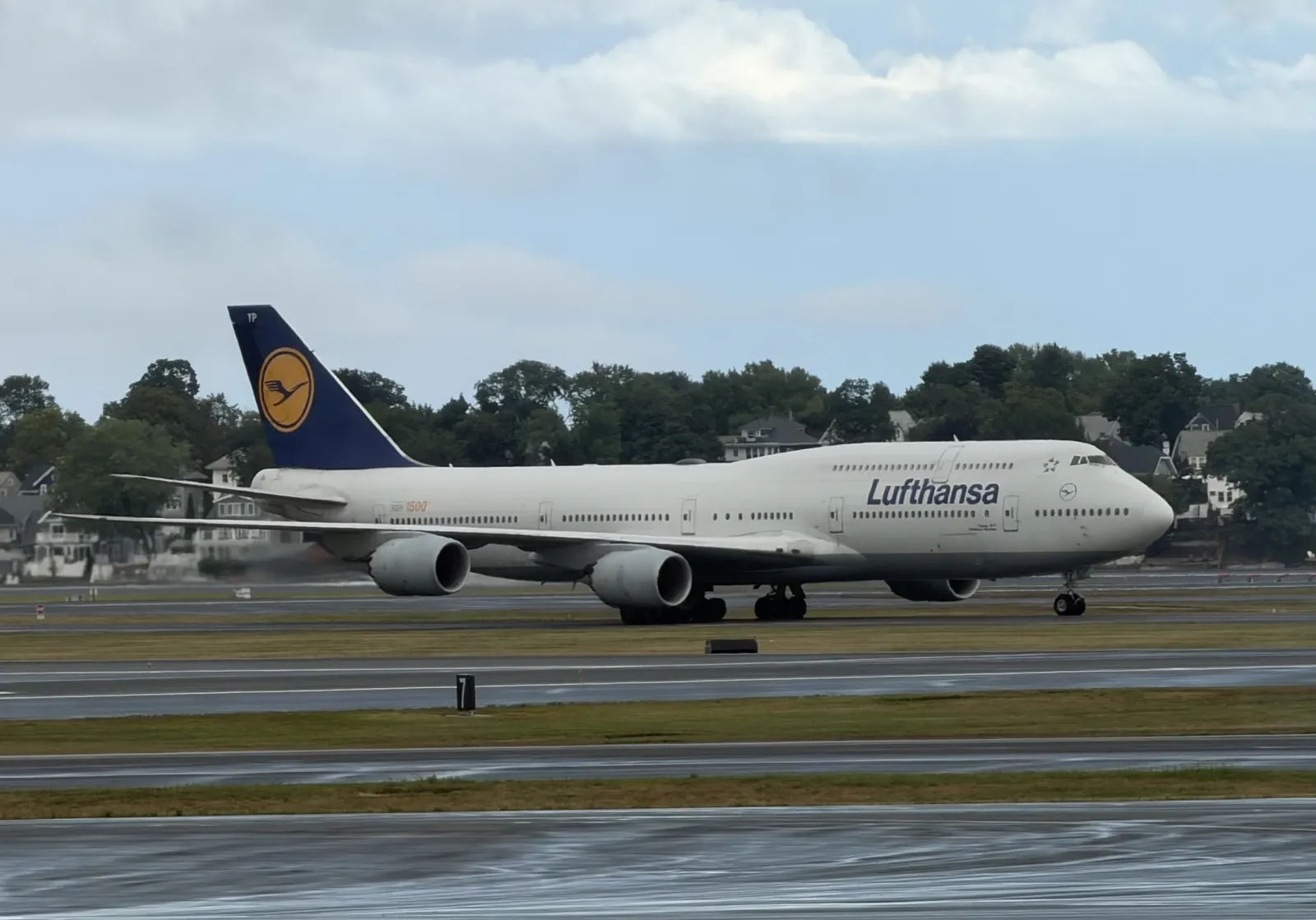 Lufthansa Boeing 747-8 taxiing at Boston Logan
